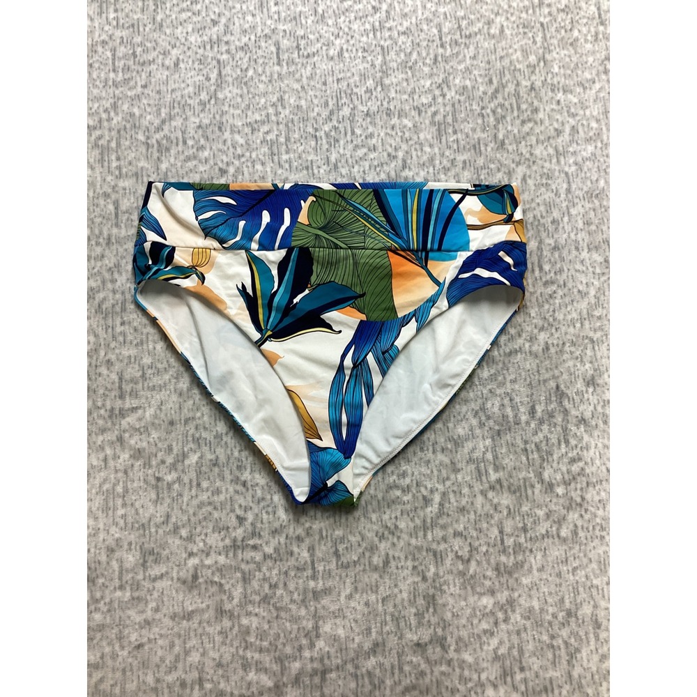 Calia Womens High Waisted Bikini Bottoms Tropical Leaf Blue Green XXL New